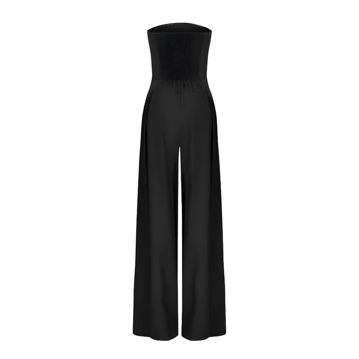 Formal women's strapless wide leg jumpsuit, versatile for parties and elegant events.