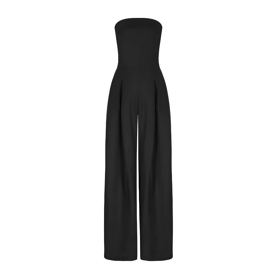Comfortable elegant strapless wide leg jumpsuit for women, perfect for chic evening fashion.