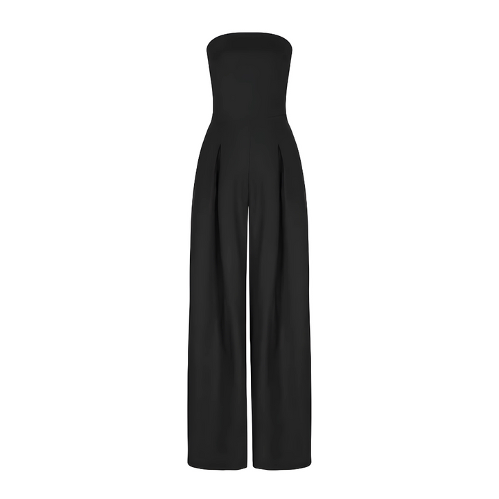 Comfortable elegant strapless wide leg jumpsuit for women, perfect for chic evening fashion.