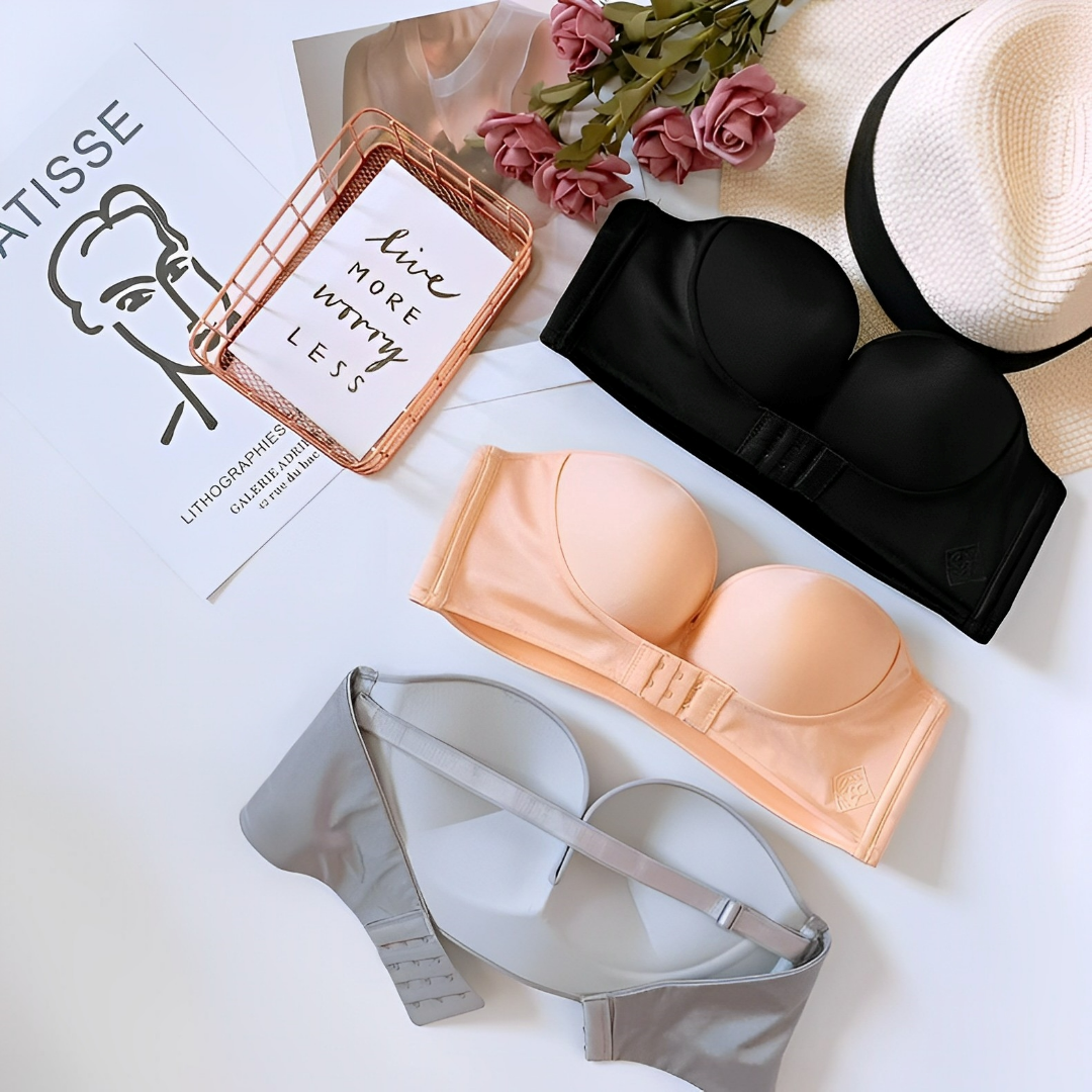 Fashionable women's strapless lingerie with push-up for a flattering look & invisible support.