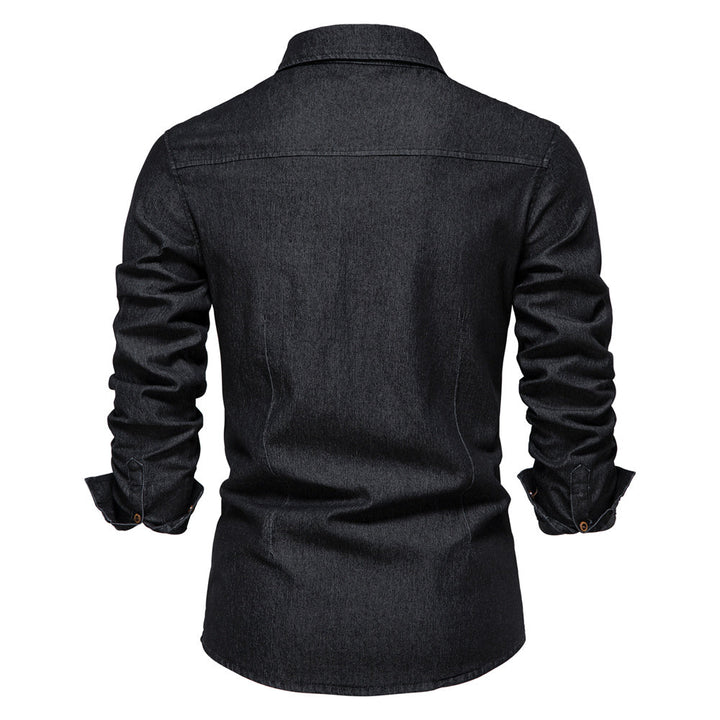 Versatile men's Logan slim fit denim shirt. Long sleeve button-down, ideal for stylish menswear.