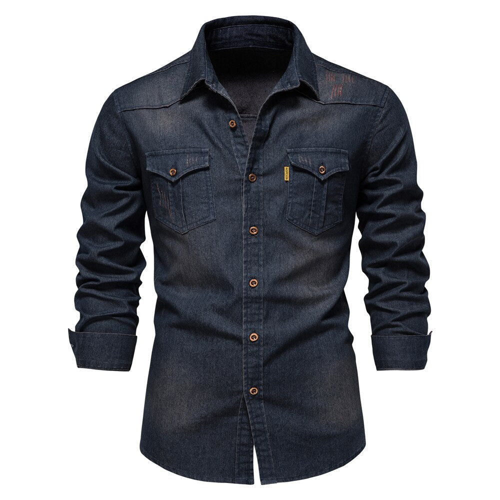 Comfortable men's Logan denim shirt. Button-down long sleeve casual top, perfect for everyday.