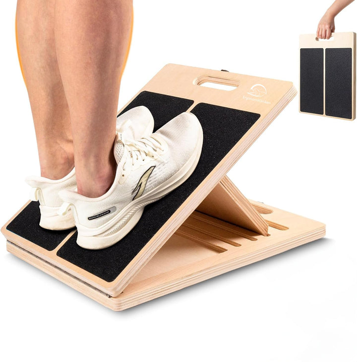 Unisex calf stretcher mobility board for improved lower body flexibility & Achilles tendon relief. Exercise equipment.