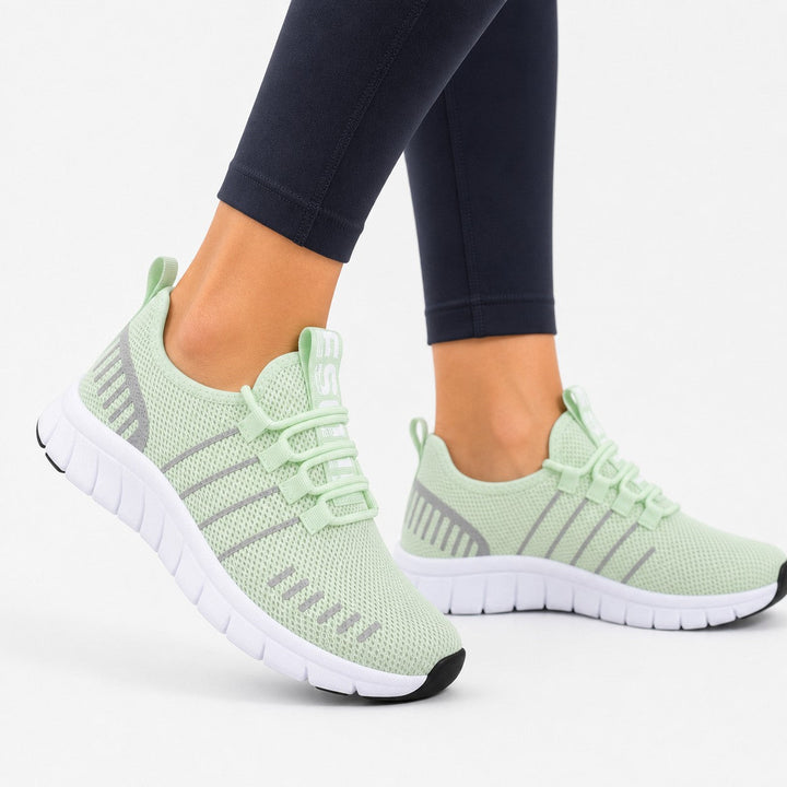 Colorful women's athletic walking shoes, comfortable and lightweight for daily outdoor adventures.