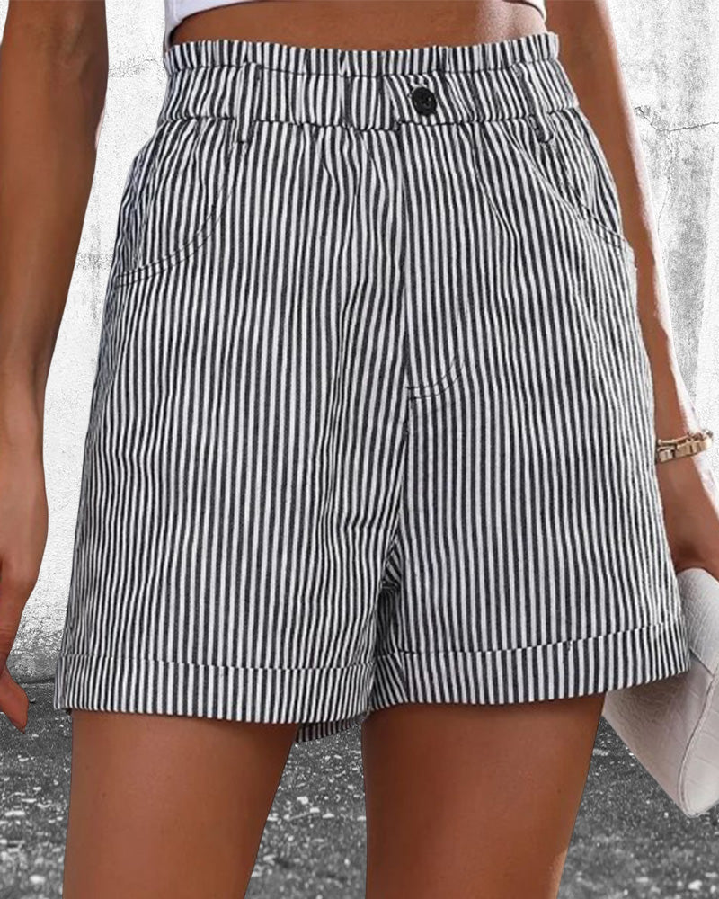 Versatile women's striped high waist shorts, a chic addition to any summer outfit.