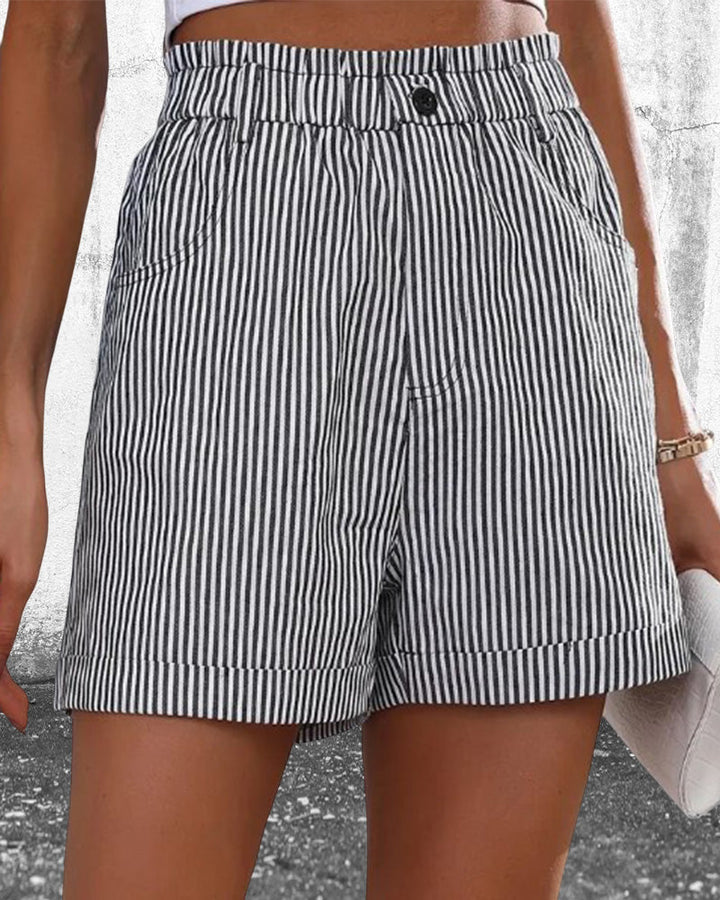 Versatile women's striped high waist shorts, a chic addition to any summer outfit.