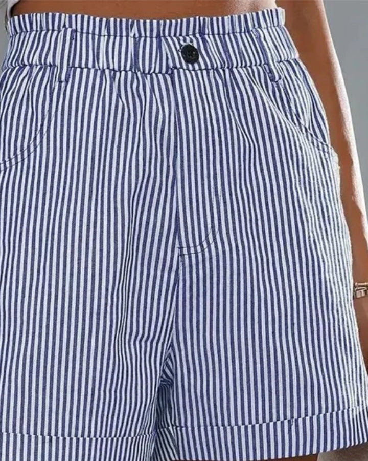 Women's everyday striped shorts, high waist design for a flattering fit & comfortable casual wear.