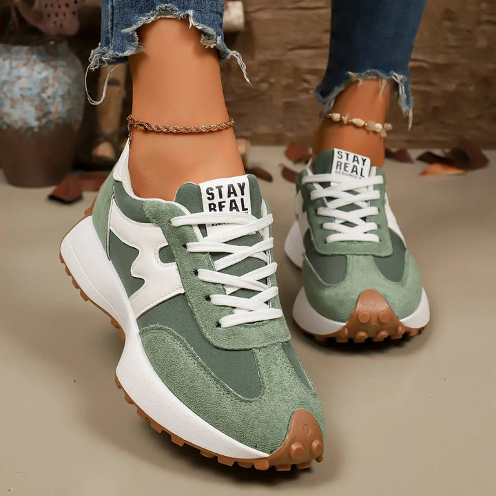 Versatile women's casual striped platform sneakers, offering a blend of trendy style, comfort, & everyday wearability.