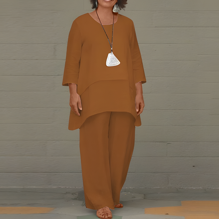 Effortless women's matching co-ord set. Chic two-piece outfit, perfect for stylish casual wear & comfortable spring fashion.