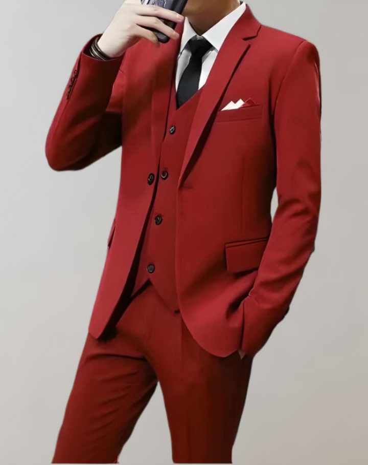 Elegant Tobias men's 3-piece suit. Ideal men's apparel for sophisticated formal events & professional business wear.