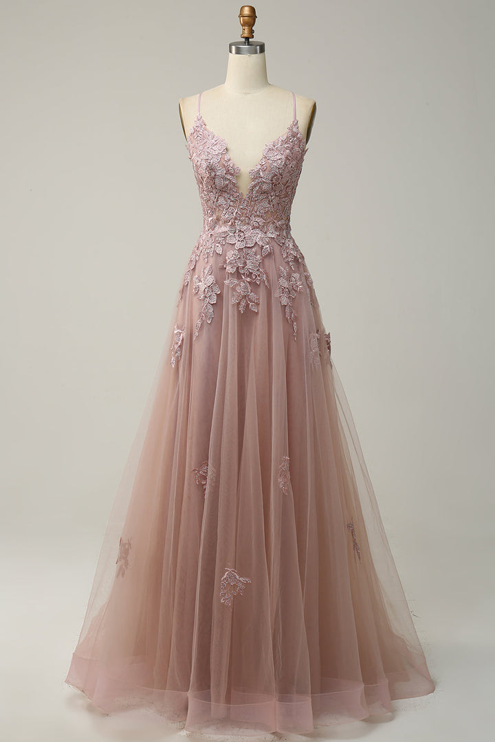 Luxurious A-line formal gown for women, elegant appliqués, and a perfect silhouette for events.