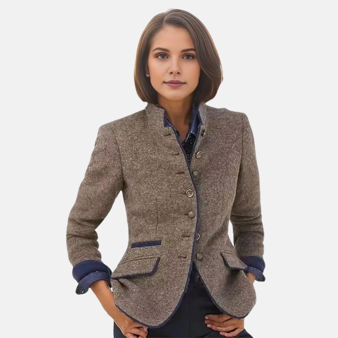 Women's stylish single button blazer jacket. Tailored for office wear, professional attire & chic casual fashion.