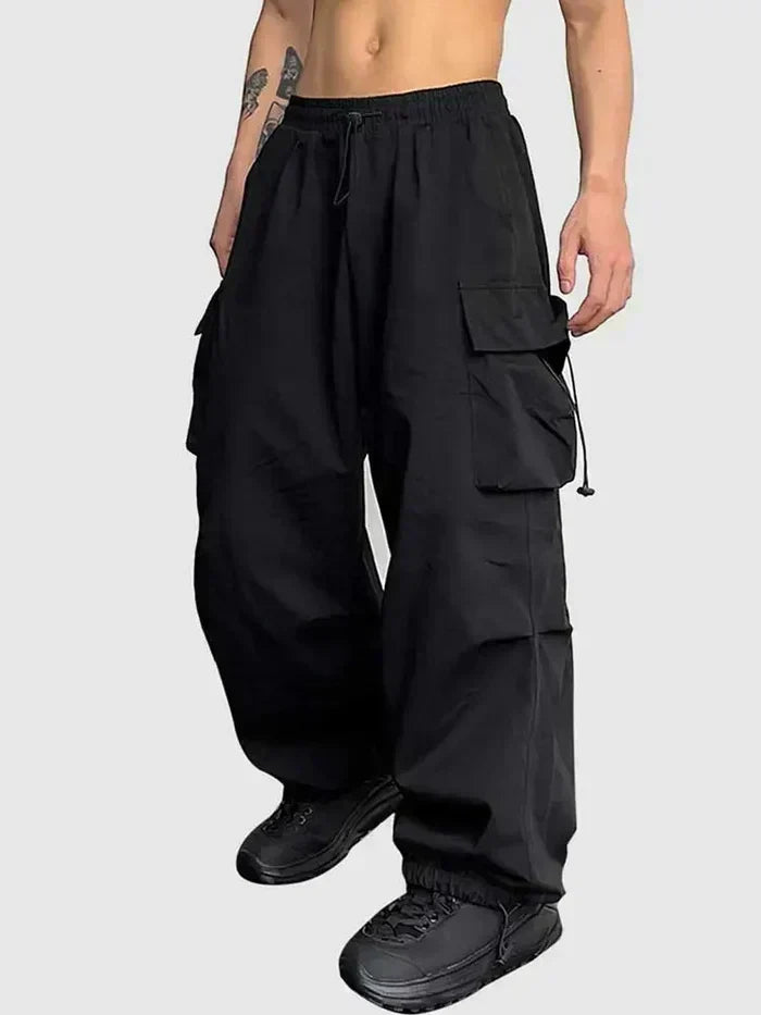 Men's stylish black cargo pants, perfect for versatile everyday casual wear & outdoor activities.