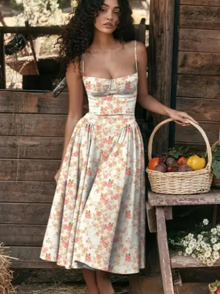 Elegant V-neck casual midi dress for women, a comfortable and chic choice for any summer occasion.
