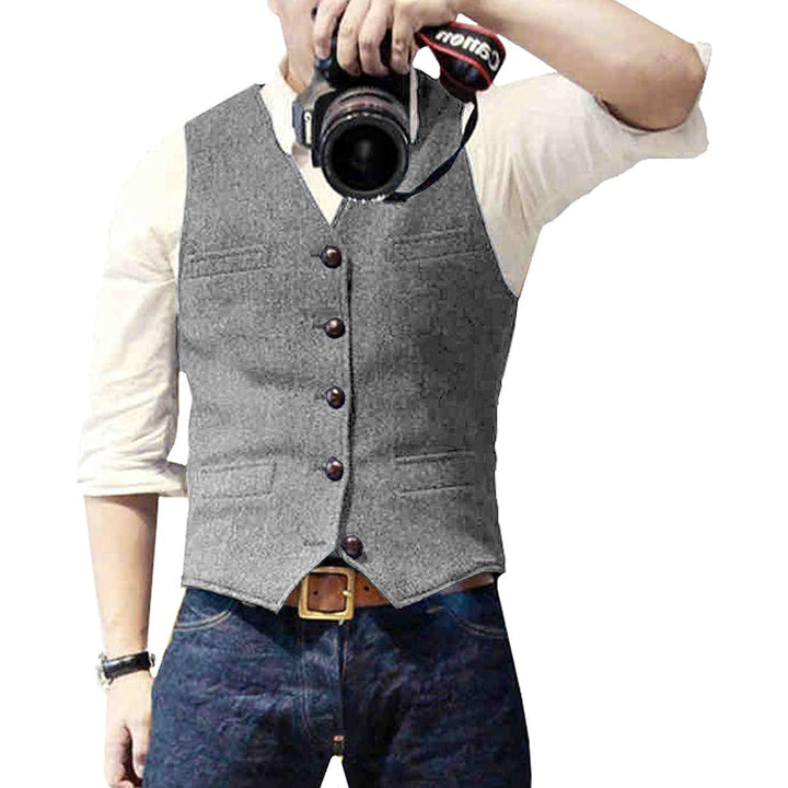Fashionable men's denim vest. This stylish sleeveless jean jacket offers classic appeal for modern casual wear.