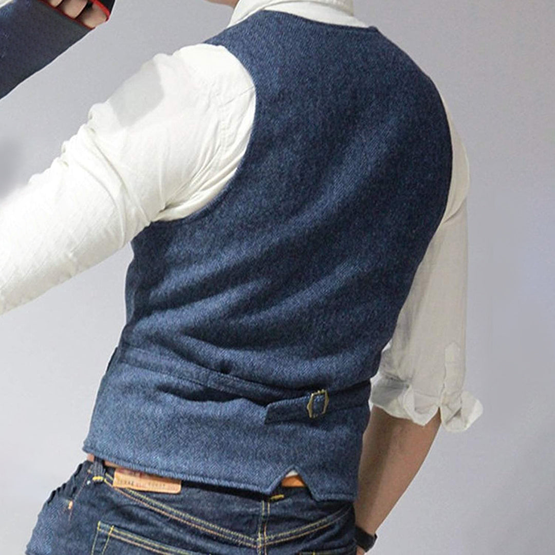 Versatile men's stylish denim vest. A modern sleeveless jean jacket for fashion-forward casual wear & outerwear.