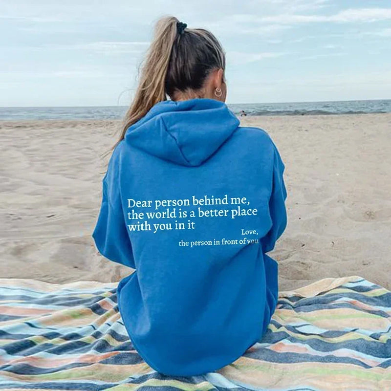 Women's casual Aurora hoodie, uplifting fashion with an inspirational message for comfort & everyday style.