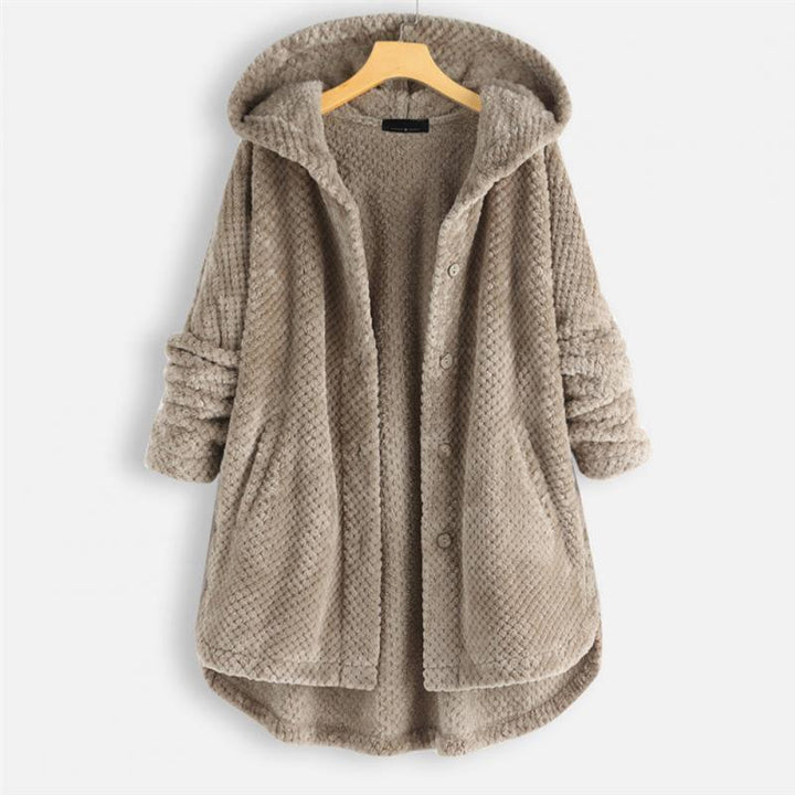 Versatile women's stylish hooded jacket, FleeceLux, designed for ultimate comfort in all seasons.
