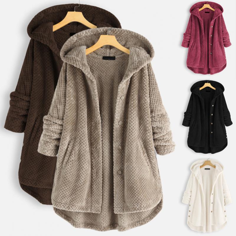 Reversible women's hooded jacket, FleeceLux, offers versatile style and warmth for fall & winter.