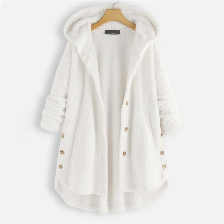 Women's stylish hooded FleeceLux jacket, cozy comfort, perfect all-season outerwear apparel.