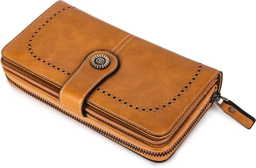 Essential travel accessory: women's large capacity PU leather wristlet wallet, RFID protected.