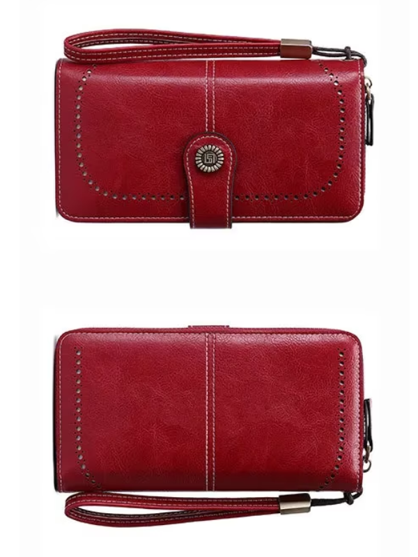 Women's travel wristlet wallet, PU leather, large capacity card holder, RFID blocking for security.