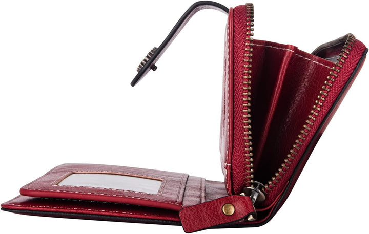 Durable PU leather wristlet wallet for women, large capacity, RFID blocking, ideal travel clutch.