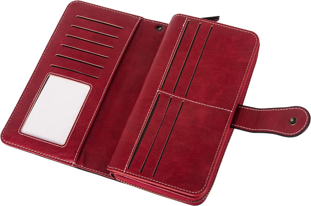 Chic women's wristlet wallet, large capacity, PU leather, RFID protected card slots, clutch style.