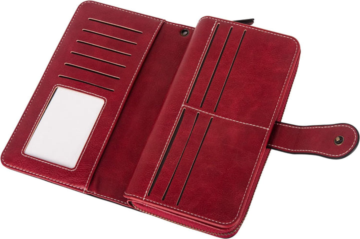 Chic women's wristlet wallet, large capacity, PU leather, RFID protected card slots, clutch style.