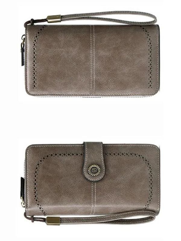 Compact yet spacious women's wristlet wallet, PU leather, RFID protection, travel-friendly.