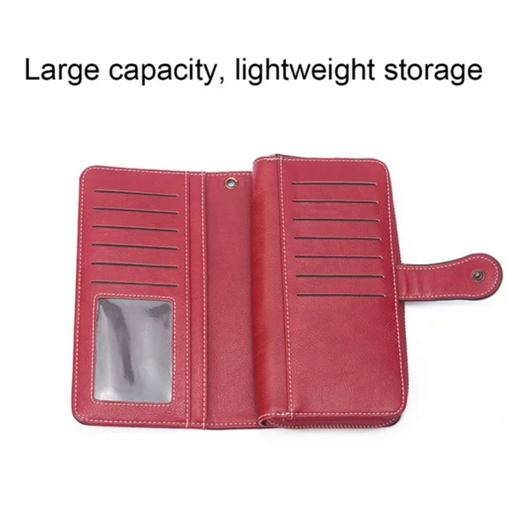 Women's large capacity PU leather wristlet wallet, RFID protection, perfect for your daily essentials.