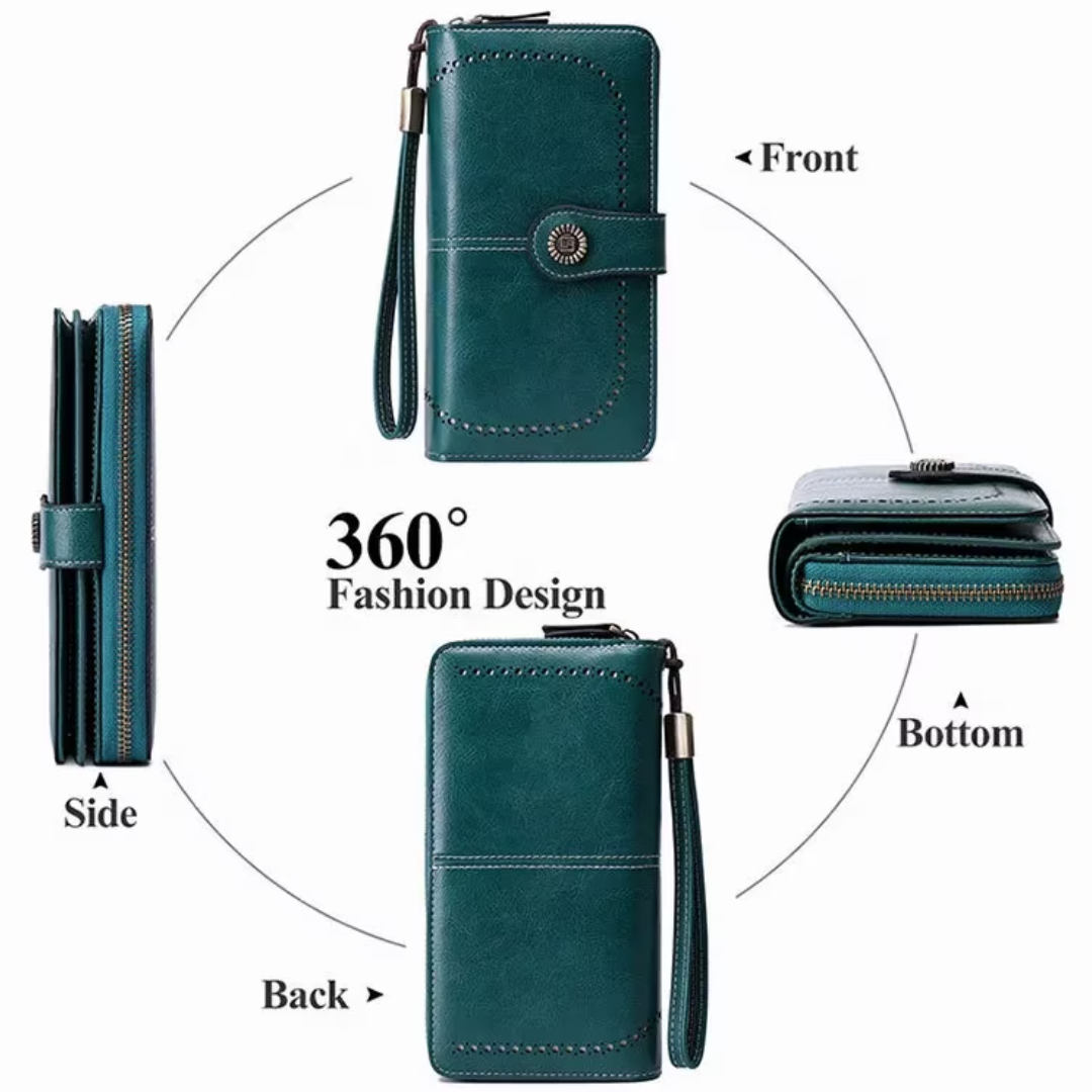 Women's organized large capacity wristlet wallet, PU leather, RFID protection for cards & cash.