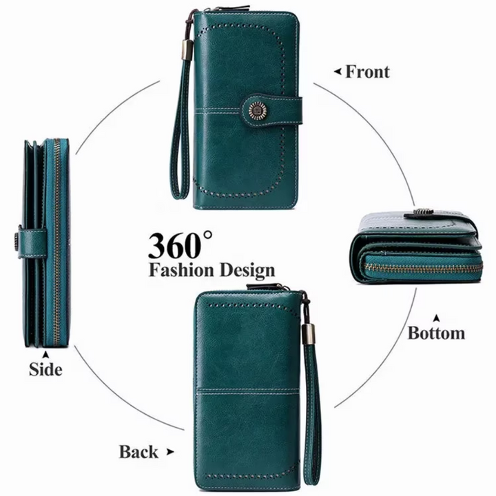 Women's organized large capacity wristlet wallet, PU leather, RFID protection for cards & cash.