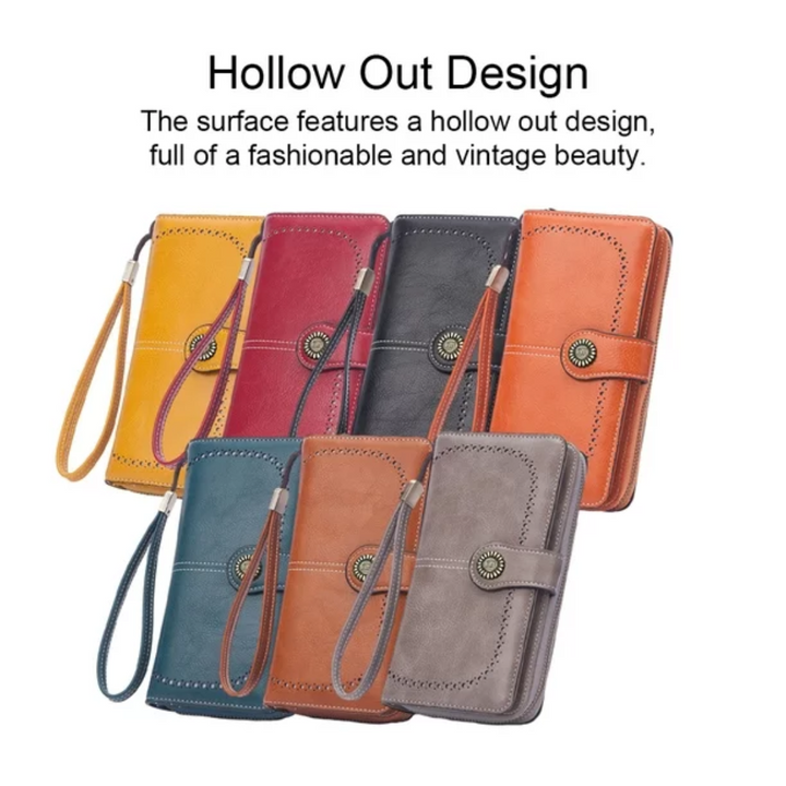 High-quality women's PU leather wristlet wallet, large capacity, RFID blocking, for secure travel.
