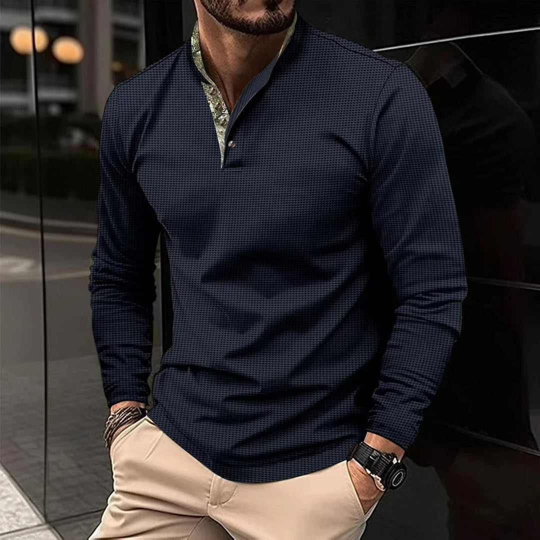 Finn men's long sleeve polo shirt, offering stylish comfort and versatility for modern men's casual apparel.