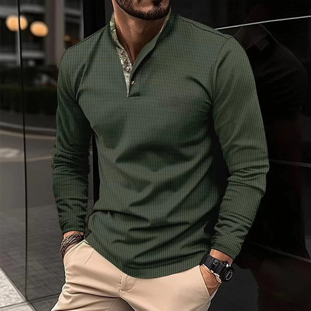 Men's Finn long sleeve polo shirt in a classic style, offering effortless comfort for smart casual & everyday wear.