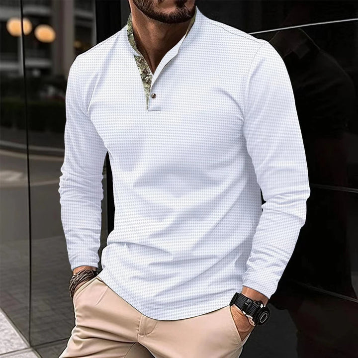Classic men's long sleeve polo shirt, Finn, ideal for comfortable everyday wear & a timeless smart casual look.