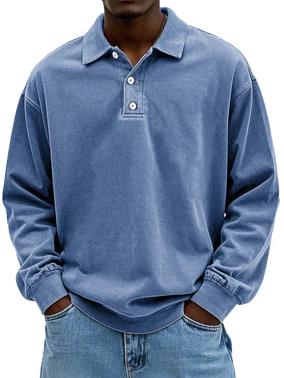 Men's stylish long-sleeved polo shirt for smart casual occasions and everyday wear.