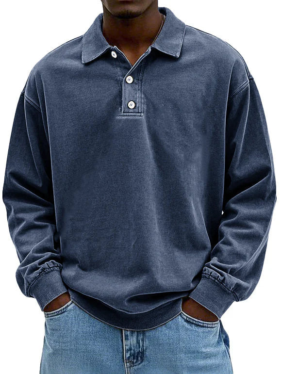 Elegant men's long-sleeve polo shirt, a key piece for men's fashion, blending comfort with style.