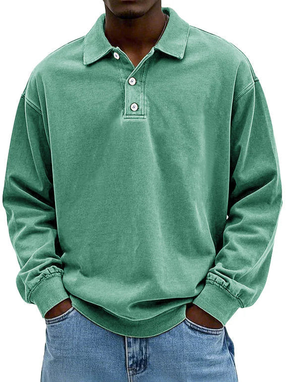 Classic collared men's long-sleeve polo shirt, a comfortable and stylish top for men's fashion.