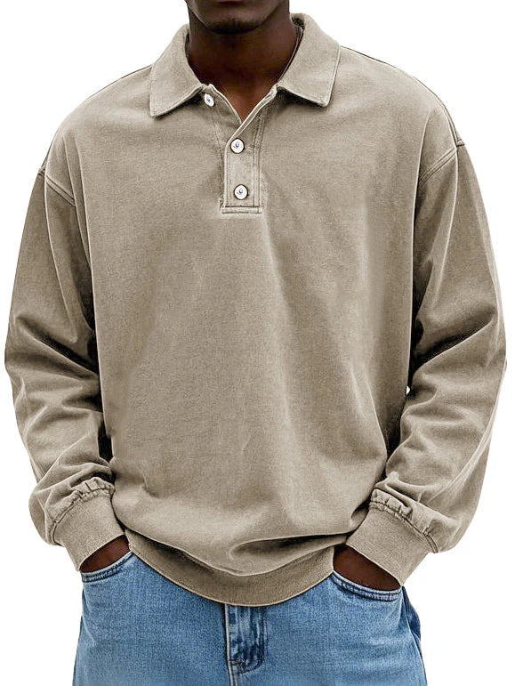 Modern fit men's long-sleeve polo shirt, perfect for effortless everyday style and men's apparel.