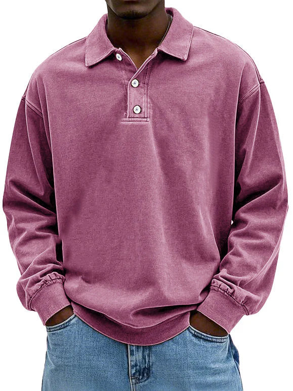 Comfortable knit men's long-sleeve polo shirt, a timeless smart casual staple for versatile styling.
