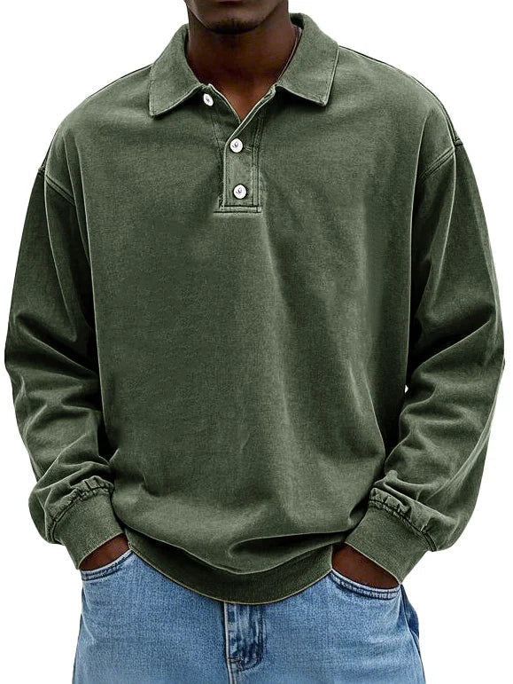 Premium quality men's long-sleeve polo shirt, suitable for layering or standalone smart casual wear.