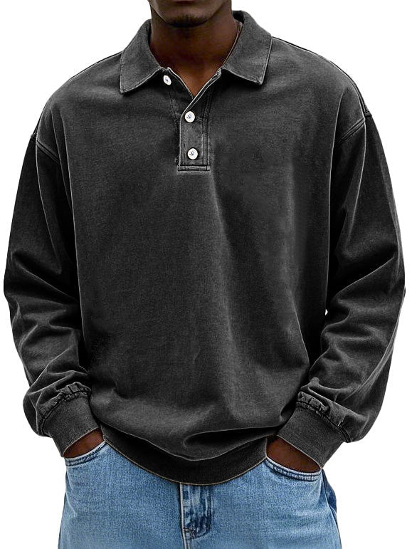 Men's long-sleeve polo shirt with button placket, enhancing casual and smart-casual versatility.