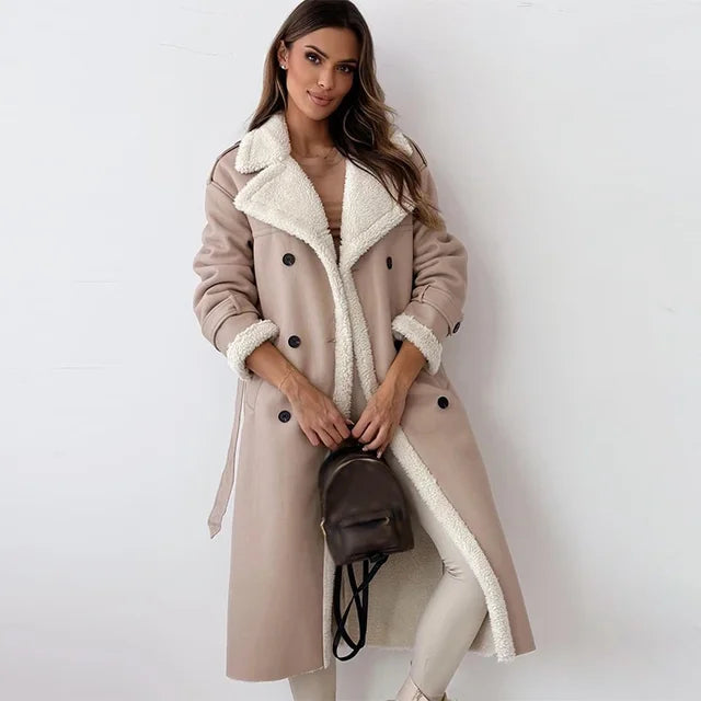 Cozy & versatile Seraphina long winter coat for women. Stylish outerwear, ideal for cold weather fashion.