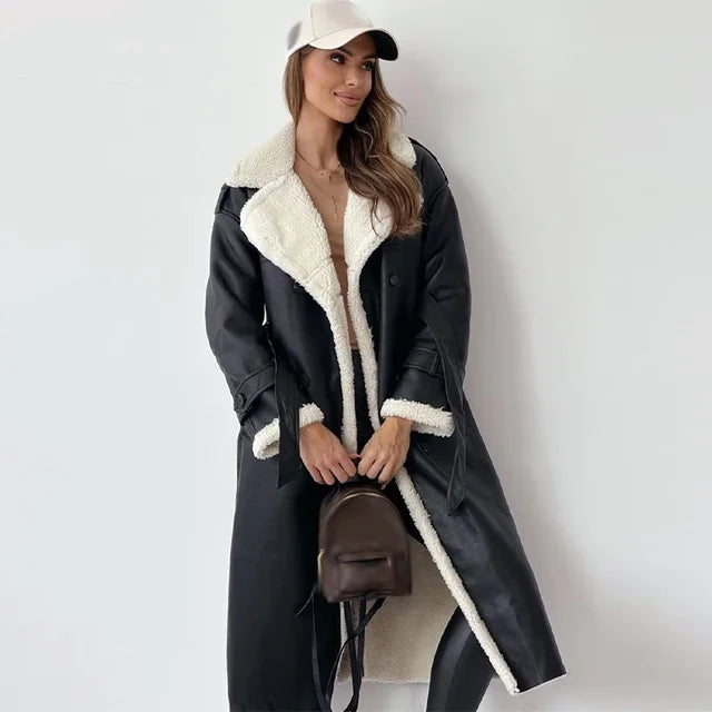 Seraphina stylish long women's winter coat, perfect for elegant warmth and fashion in cold weather.