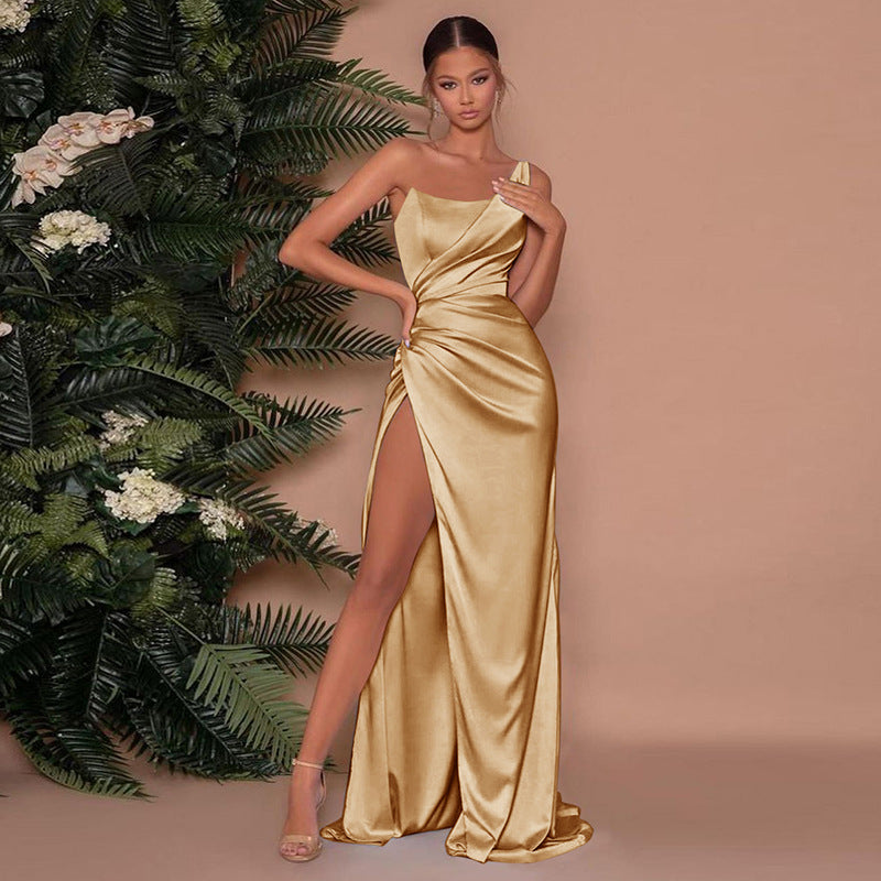 Elegant flowy LuxeSilk maxi dress for women, perfect as a formal evening gown or gala dress.