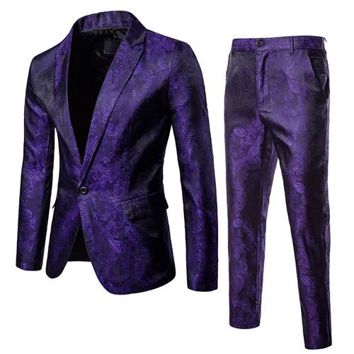 Sophisticated men's slim fit two-piece formal suit, ideal for weddings, business meetings, or elegant events.