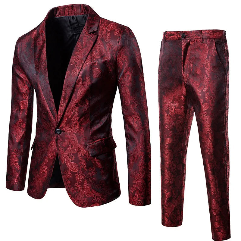 Classic men's slim fit two-piece suit featuring a well-tailored blazer jacket and matching dress pants.