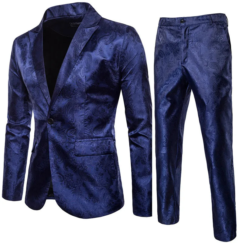 New men's classic slim fit two-piece suit for formal wear, including a stylish blazer and matching dress pants.